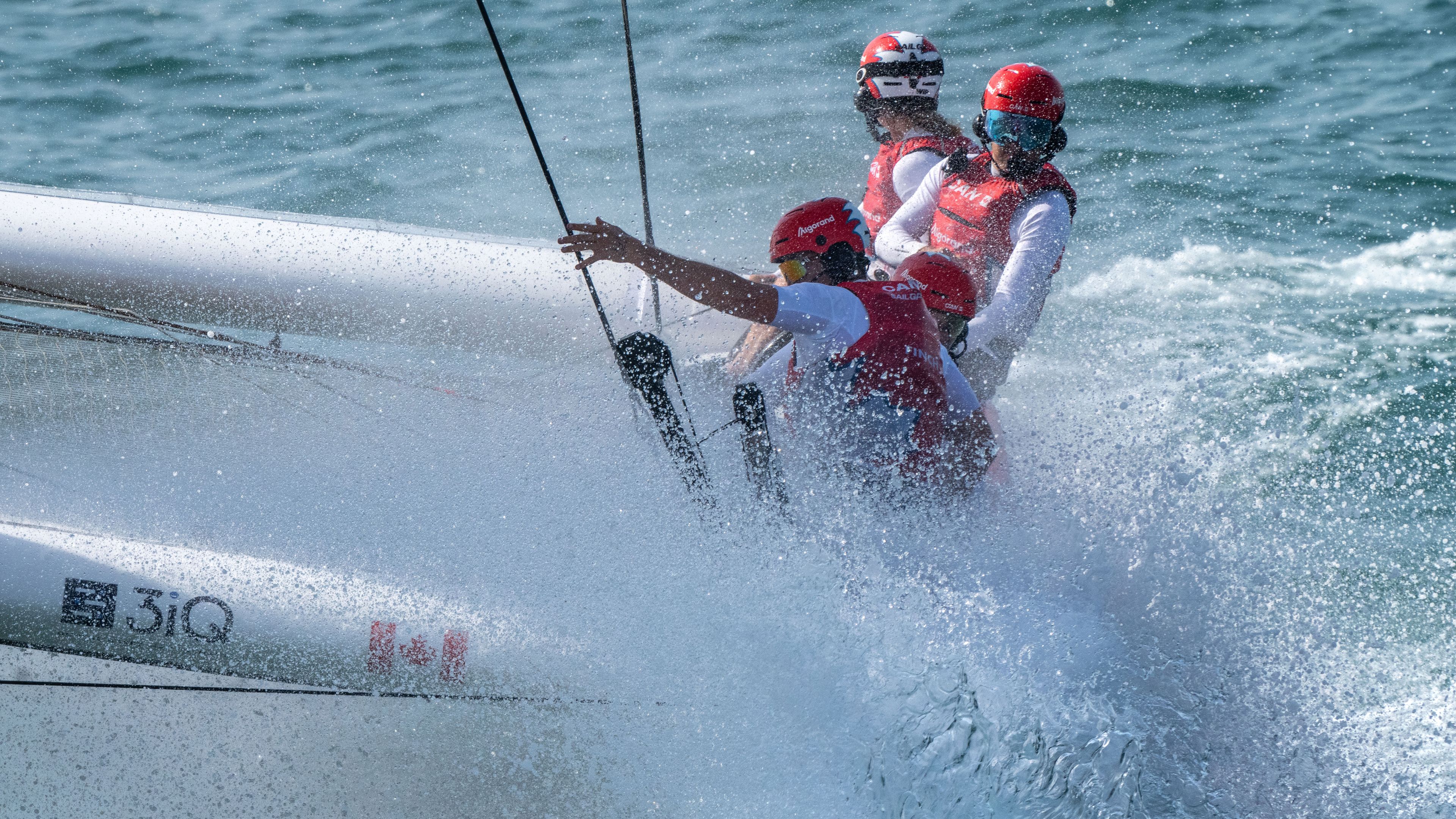 Canada SailGP Team helmed by Phil Robertson on the water at the Dubai Sail Grand Prix.