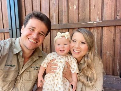 Bindi Irwin with husband Chandler Powell and daughter Grace Warrior.