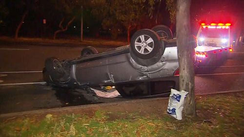 Police found the 4WD on its roof near an Adelaide park. (9NEWS)