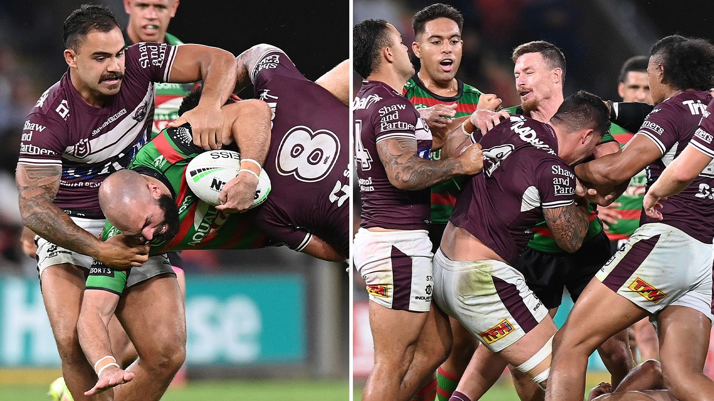Sickening Manly spear tackle sparks all-in fight