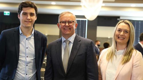 Anthony Albanese with his son Nathan and partner Jodie.