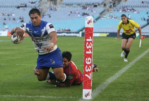 rugby league Pixs scattate allo stadio Telstra durante la partita tra CANTERBURY BULLDOGS e NEWCASTLE KNIGHTS. L'immagine mostra..MATT UTAI PUNTEGGI Pixs