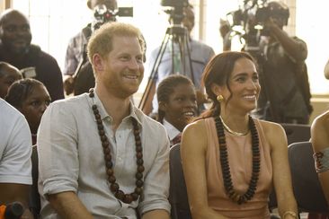 Prince Harry, Duke of Sussex and Meghan, Duchess of Sussex visit Lightway Academy on May 10, 2024 in Abuja, Nigeria. 