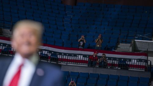 TrumpPresident Donald Trump supporters cheer as Trump speaks during a campaign rally at the BOK Center.