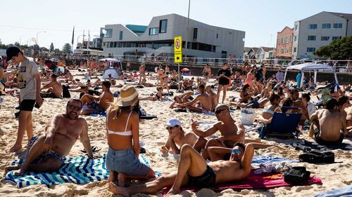 Crowds on Bondi Beach on a public holiday.