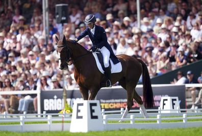 Class Affair, ridden by Zara Tindall, competes during the dressage, on day two of the Badminton Horse Trials 2024 at the Badminton Estate in Badminton, England, Thursday, May 9, 2024