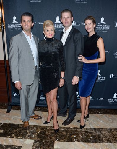 Ivana Trump with her three children with ex husband Donald Trump at Trump National Golf Club Westchester on September 21, 2015 in Briarcliff Manor, New York.