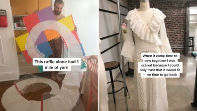 Bride knits her own wedding dress for nine months while commuting to work