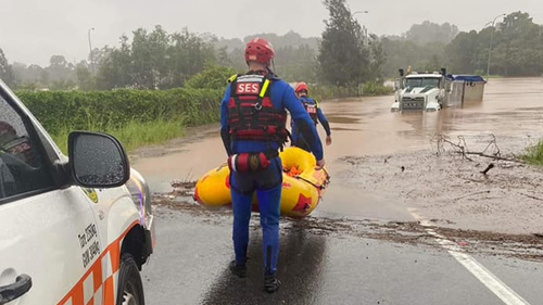 NSW SES Ballina crews attend a swiftwater rescue. 
