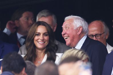 Catherine, Princess of Wales, watches the Rugby World Cup  match between England and Argentina.