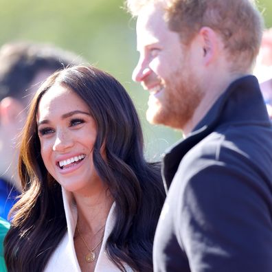 Prince Harry, Duke of Sussex and Meghan, Duchess of Sussex attend the Athletics Competition during day two of the Invictus Games The Hague 2020 at Zuiderpark on April 17, 2022 in The Hague, Netherlands. (Photo by Chris Jackson/Getty Images for the Invictus Games Foundation)