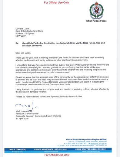 A letter of thanks sent by the NSW Police Force.