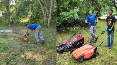 14-year-old Tyce lawn mowing business. 