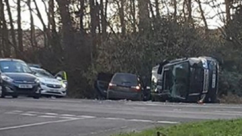 Prince Philip's Land Rover ended up on its side.