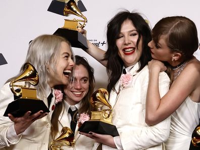 Phoebe Bridgers, Julien Baker, Lucy Dacus, Taylor Swift, at Crypto.com Arena on February 04, 2024 in Los Angeles, California. 
