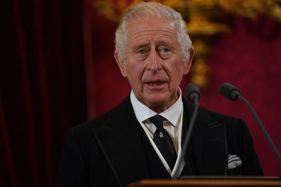 LONDON, ENGLAND - SEPTEMBER 10: King Charles III speaks during his proclamation as King during the accession council on September 10, 2022 in London, United Kingdom. His Majesty The King is proclaimed at the Accession Council in the State Apartments of St James's Palace, London. The Accession Council, attended by Privy Councillors, is divided into two parts. In part I, the Privy Council, without The King present, proclaims the Sovereign and part II where The King holds the first meeting of His M