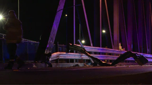 The car crashed off the Peats River Bridge around 9pm yesterday.