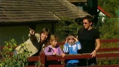 Brenna Harding with her two mums Vicki Harding and Jackie Braw in a 'Though the window' segment on Play School in 2004