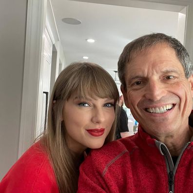 Taylor Swift and ex-NFL player Bernie Kosar before the Kansas City Chiefs game.