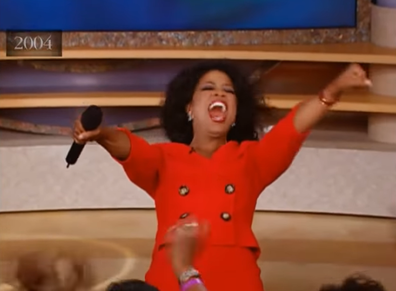 Oprah Winfrey during her iconic 'You get a car' giveaway episode in 2004.