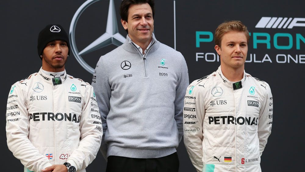 Lewis Hamilton, Toto Wolff and Nico Rosberg during happier times. (AAP)