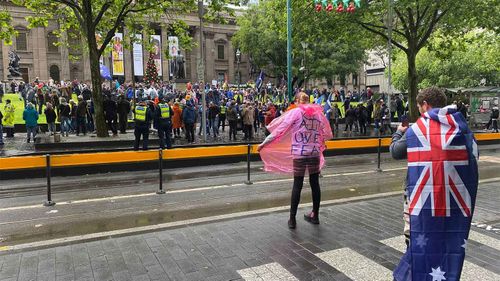 Crowds pack onto the lawn outside the State Library in Victoria.