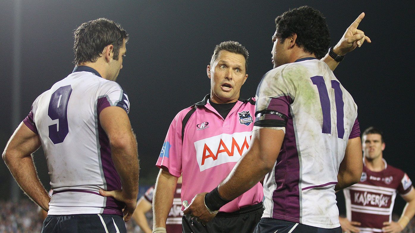 Cameron Smith, referee Shayne Hayne, Adam Blair 2011
