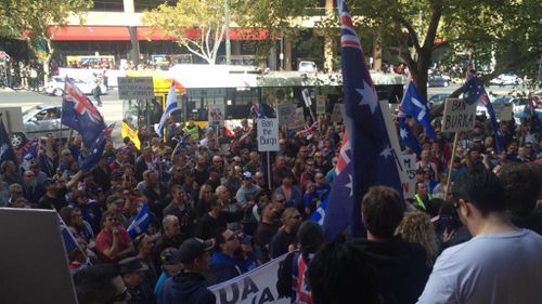 The group's rally in Adelaide. (9NEWS)
