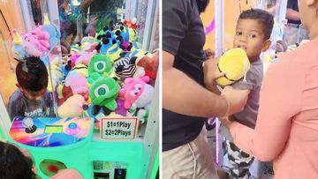 Queensland boy Imran Hussein got stuck in a claw machine at the Lollypops playcentre in Strathpine.