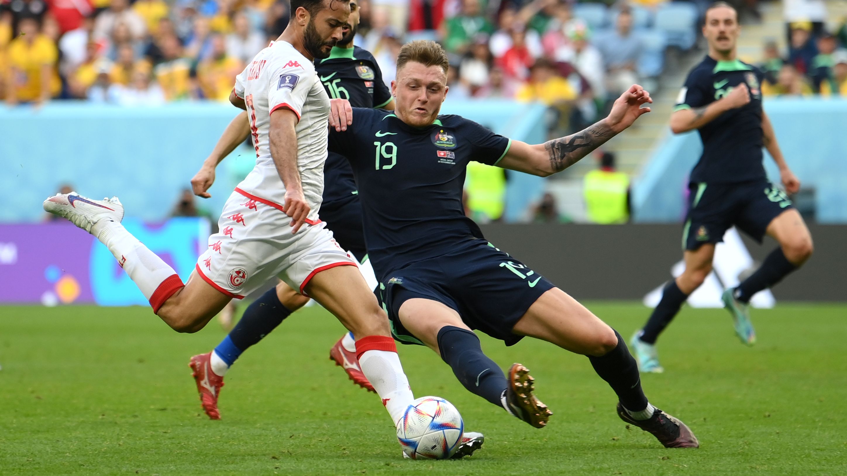 Harry Souttar&#x27;s tackle in the dying moments of their match against Tunisia helped Australia claim their first FIFA World Cup win since 2010.