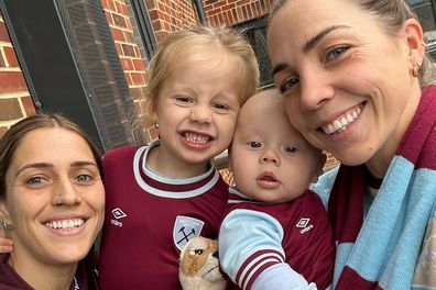 Matilda's star Katrina Gorry and fiancée Clara Markstedt and their two children