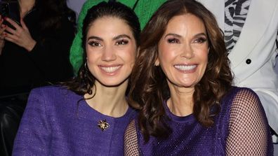 Emerson Tenney and Teri Hatcher attend the Marc Cain Fashion Show at arena Berlin on February 06, 2024 in Berlin, Germany 