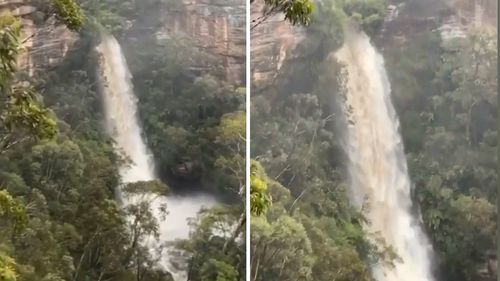 Minnehaha Falls has been transformed by the record rains hammering NSW.