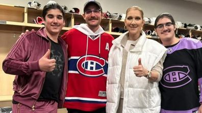 Celine Dion with her three sons in November 2023.