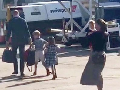 William, Kate and their children take a budget flight to visit the Queen.