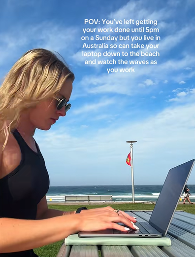Remote employee working on the beach