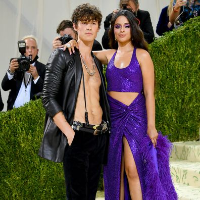 NEW YORK, NEW YORK - SEPTEMBER 13: Shawn Mendes and  Camila Cabello attend The 2021 Met Gala Celebrating In America: A Lexicon Of Fashion at Metropolitan Museum of Art on September 13, 2021 in New York City. (Photo by Jeff Kravitz/FilmMagic)