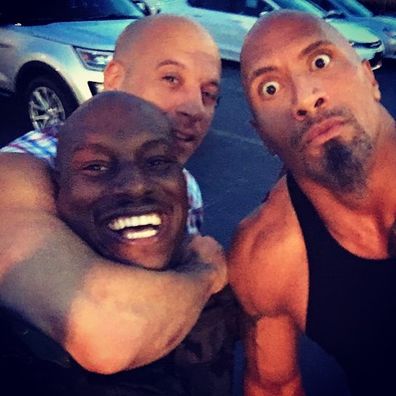 Vin Diesel, Tyrese and Dwayne Johnson.