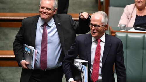 Treasurer Scott Morrison, showing his support for Malcolm Turnbull during question time yesterday. 