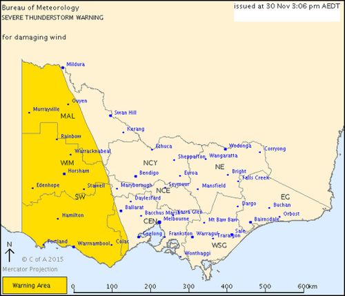 Severe thunderstorm warning issued for western Victoria