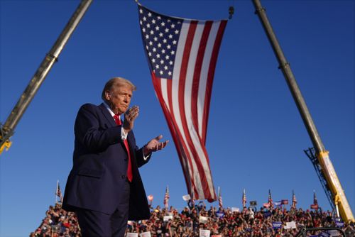 Donald Trump arrives at a campaign rally at the Butler Farm Show, Saturday, Oct. 5, 2024