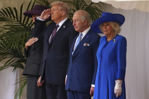 US President Donald Trump, King Charles III and Queen Camilla