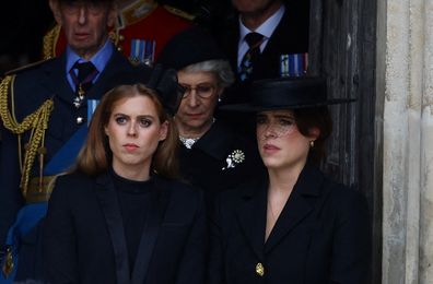 Princess Beatrice, Princess Eugenie outside Westminster Abbey after the funeral of Queen Elizabeth II on September 19, 2022.