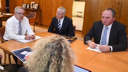 Prime Minister Scott Morrison with Michael McCormack and Barnaby Joyce.