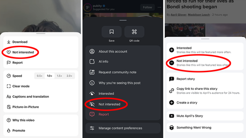 Users can mark themselves as 'not interested' in videos about the Bondi shooting to reduce how much they see.