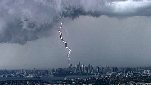 Lightning strikes over the Sydney CBD. (9NEWS)
