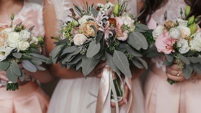 Bridesmaids and bride