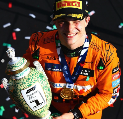 Oscar Piastri of McLaren celebrating a win.