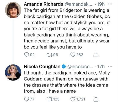 Nicola Coughlan defended herself against someone on Twitter.