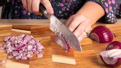 This trick takes the sting out of dicing onions